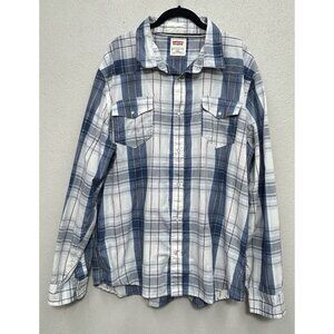 Levi's Western Shirt Mens XXL 2XL Modern Fit Blue White Plaid Pearl Snap